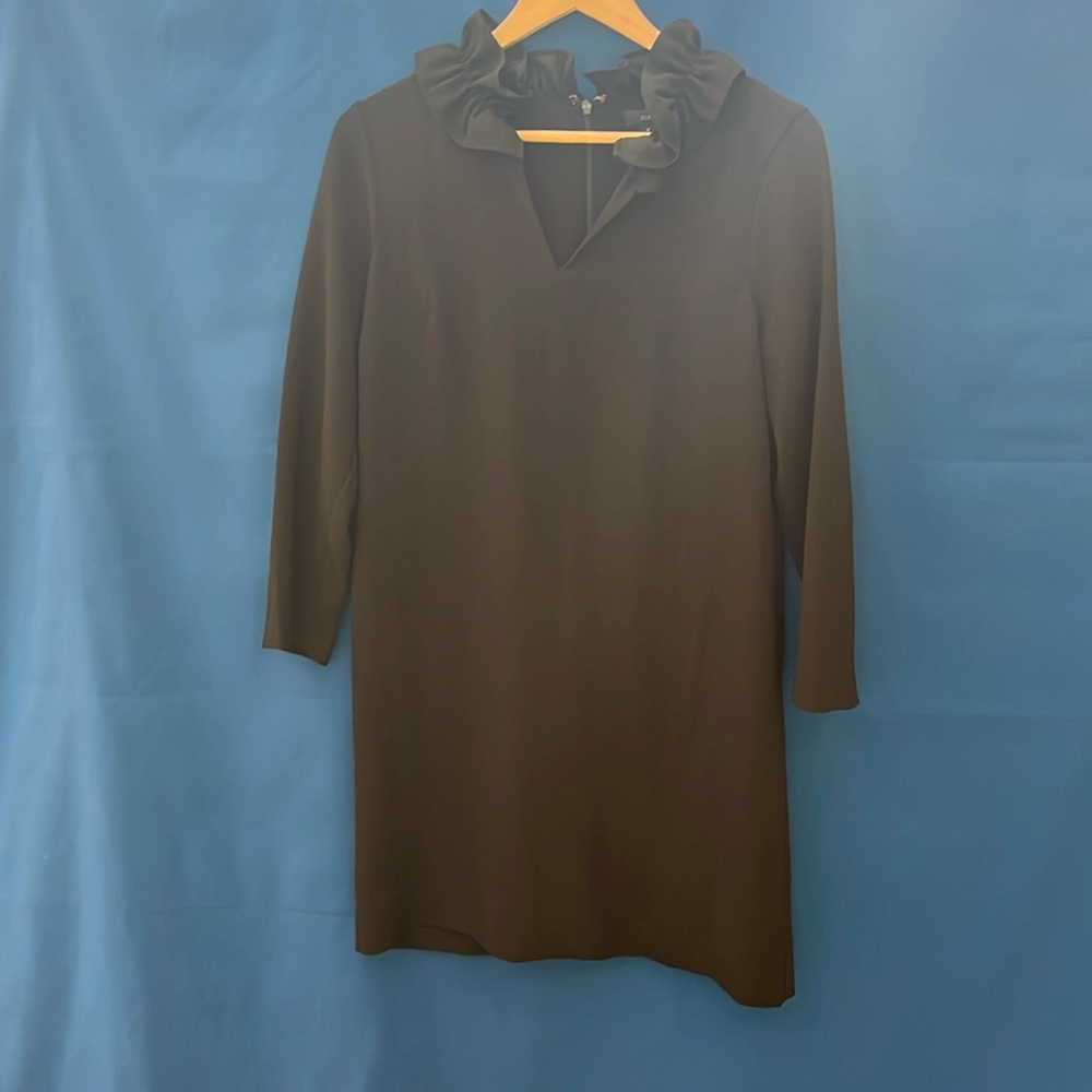 NWT JCrew black dress with ruffle neckline